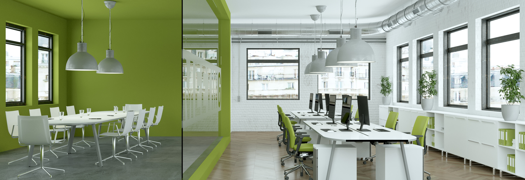 modern minimalistic green office interior Design 3d rendering